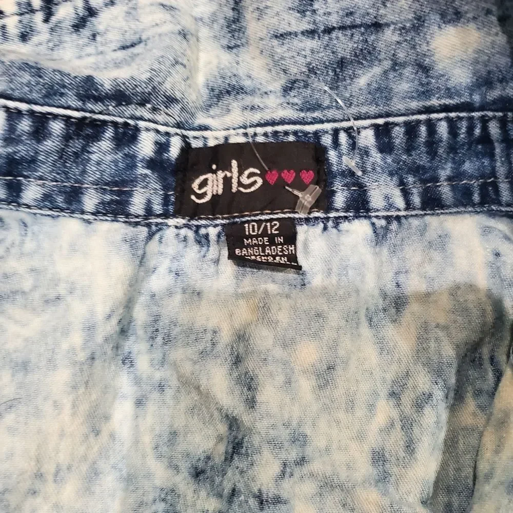 Girls Button Up Jacket Size 10-12 Stylish Girl Denim Jacket with Neon Highlights